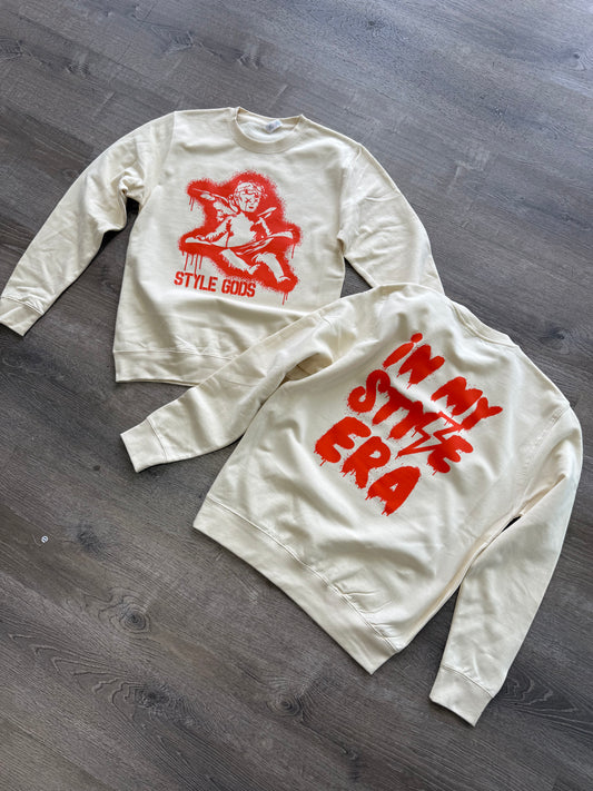 StyleGods Paint Angel  Crewneck SweatShirt - Tan\Orange