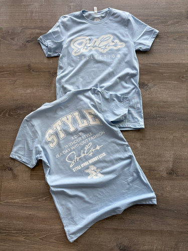 StyleGods Signature Front and Back Script - Baby Blue\White