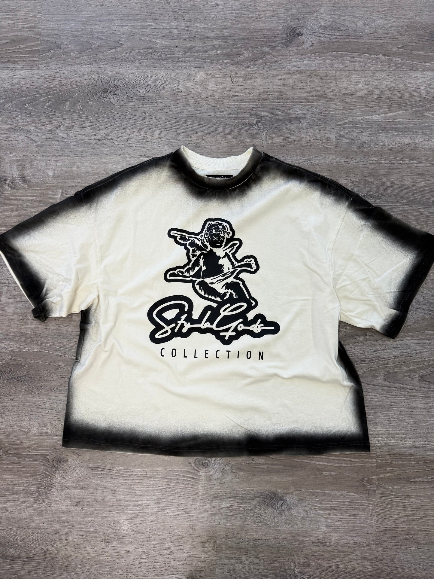 StyleGods Angel Oversized Crop T  - Off White\ Black