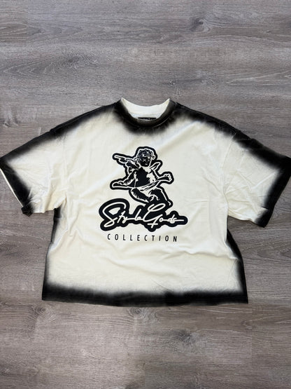 StyleGods Angel Oversized Crop T  - Off White\ Black