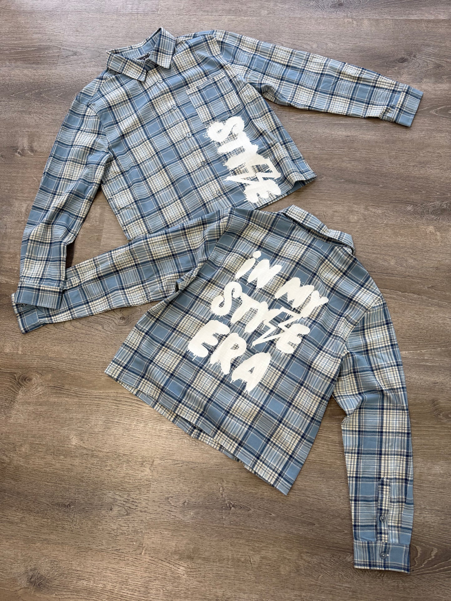StyleGods Flannel Crop Shirt - Navy\White\Baby Blue