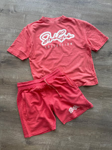 StyleGods 2pc Fleece Short Set- Salmon\White