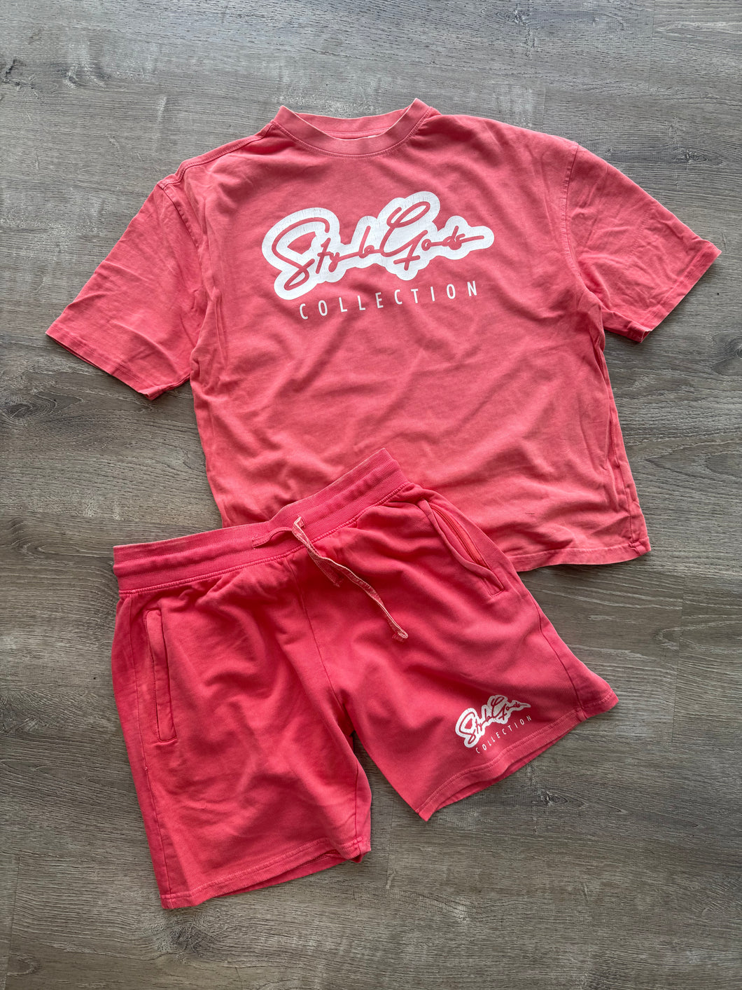 StyleGods 2pc Fleece Short Set- Salmon\White