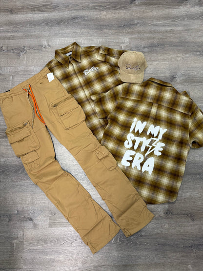 StyleGods Flannel Shirt - Rust/Tan