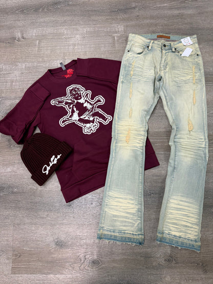 StyleGods Angel Pocket Crew SweatShirt - Maroon