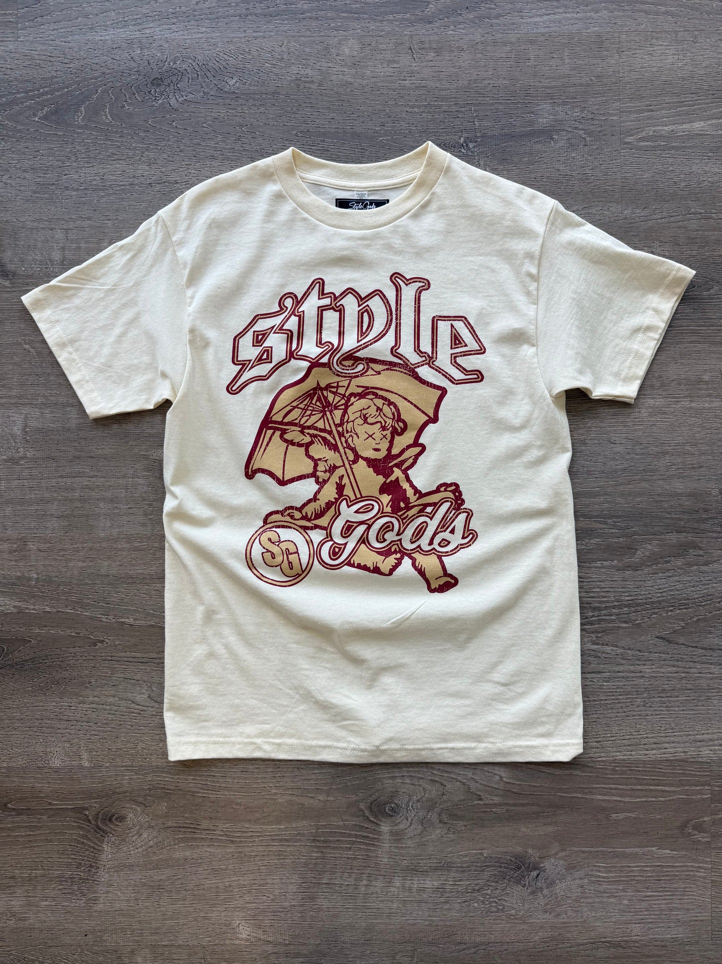 StyleGods Umbrella T Shirt -  Tan\Maroon