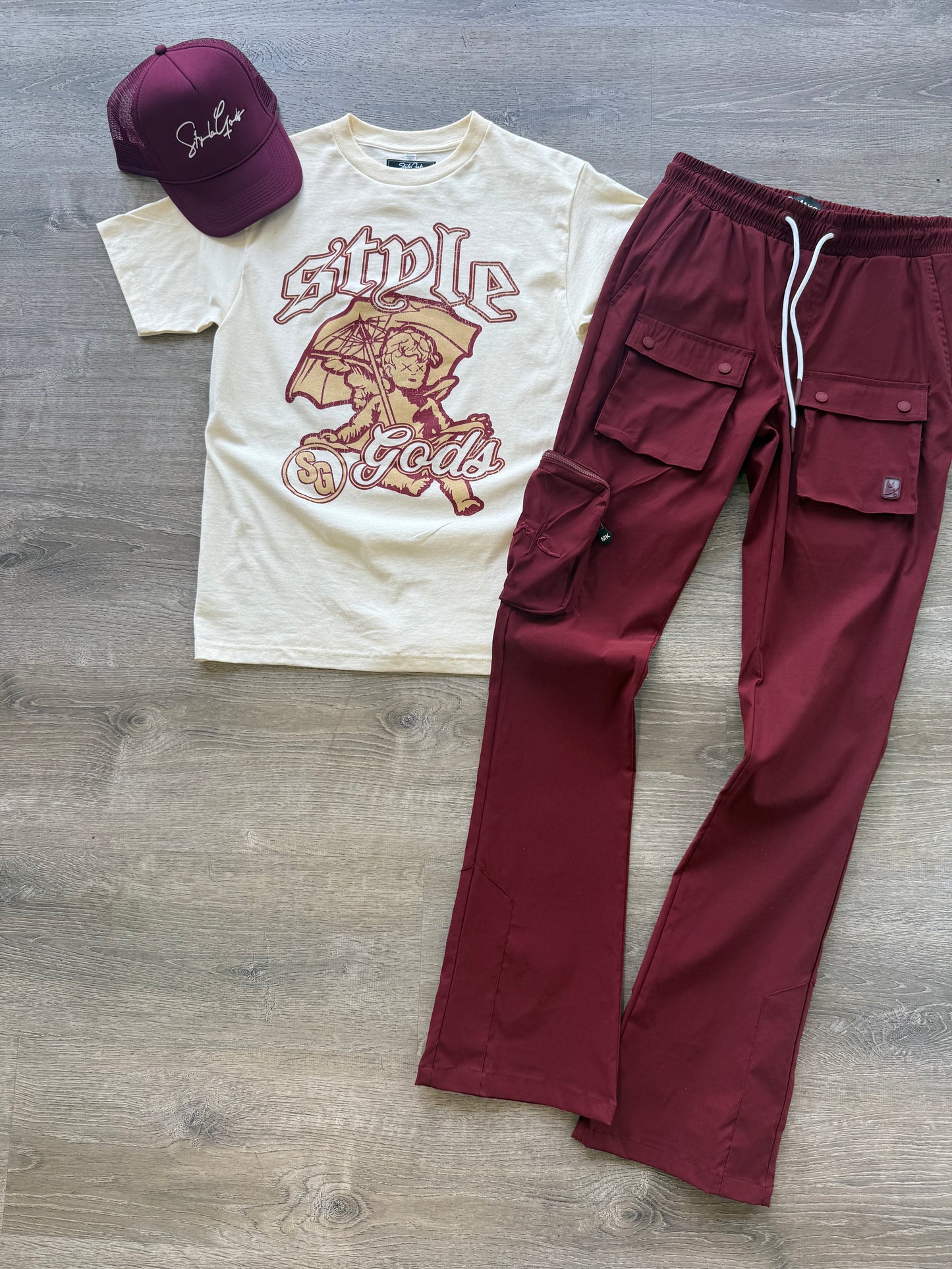 StyleGods Umbrella T Shirt -  Tan\Maroon