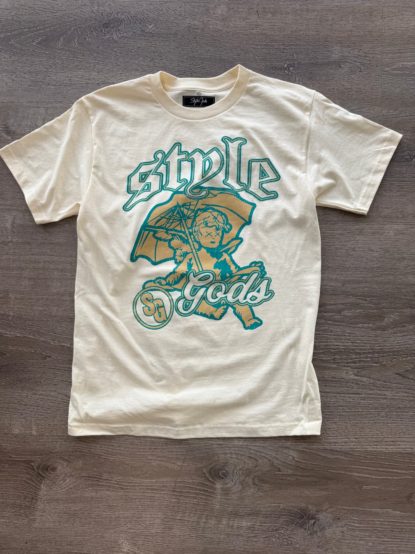StyleGods Umbrella T Shirt -  Tan\Teal