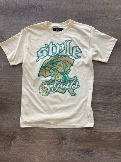StyleGods Umbrella T Shirt -  Tan\Teal