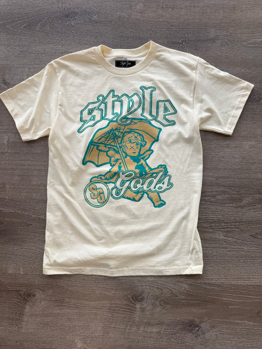 StyleGods Umbrella T Shirt -  Tan\Teal