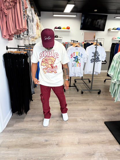 StyleGods Umbrella T Shirt -  Tan\Maroon