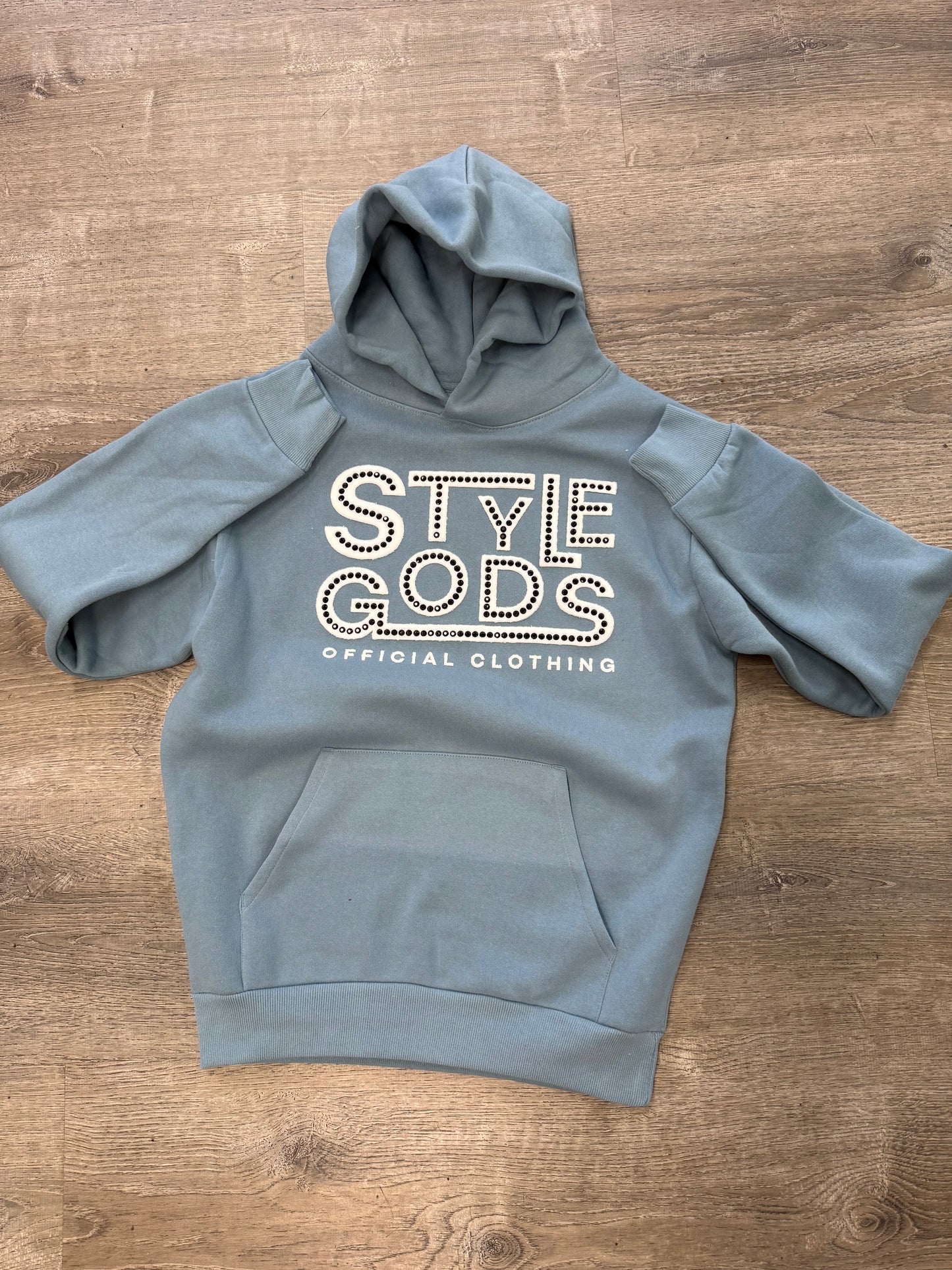 StyleGods Black RhineStone Oversized Hooded SweatShirt - Gamma Blue