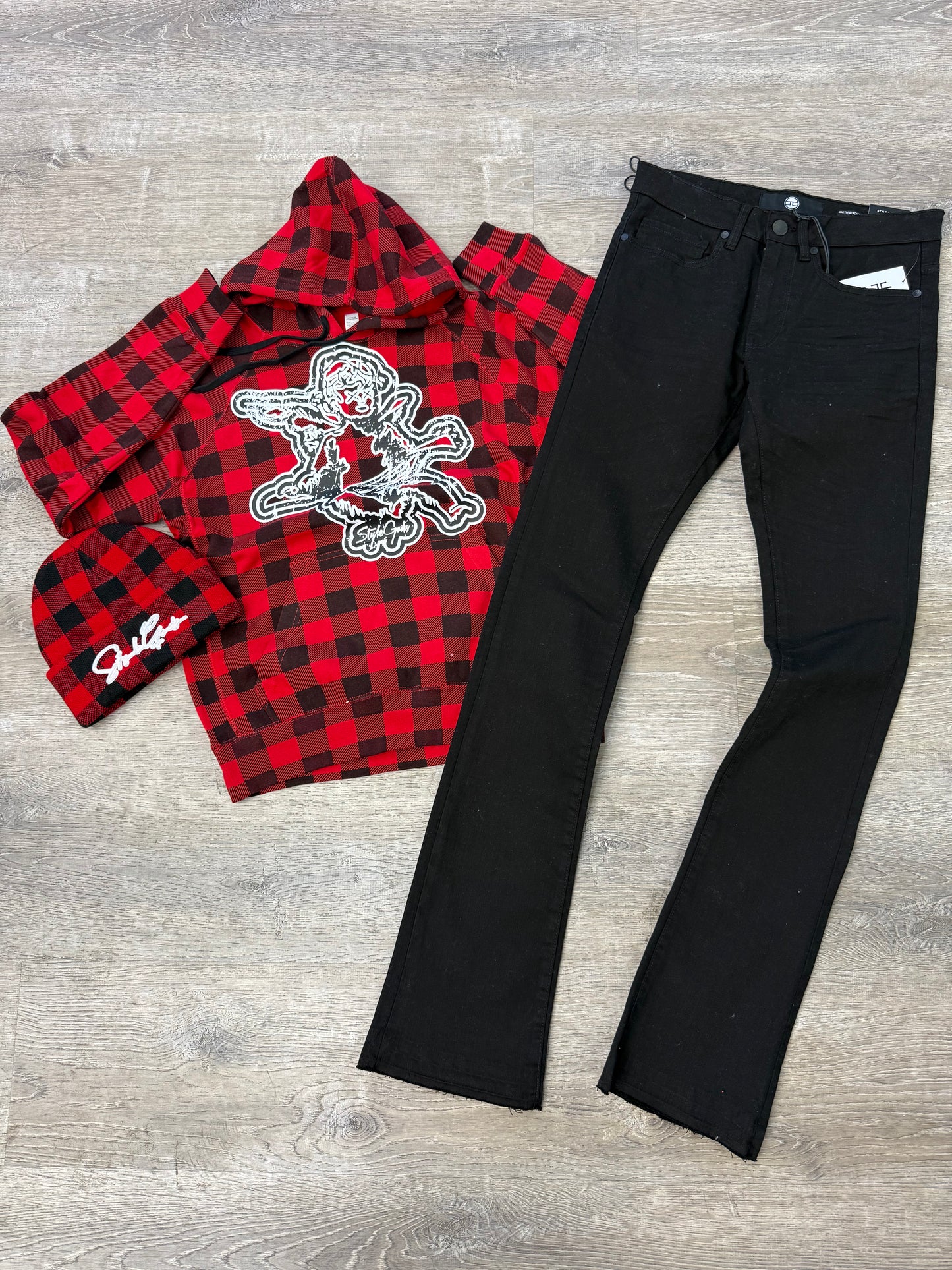 StyleGods Angel Plaid Sweatshirt Hoodie - Red/Black