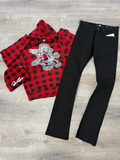 StyleGods Angel Plaid Sweatshirt Hoodie - Red/Black
