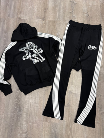StyleGods Pullover Stacked Jogging Suit - Black