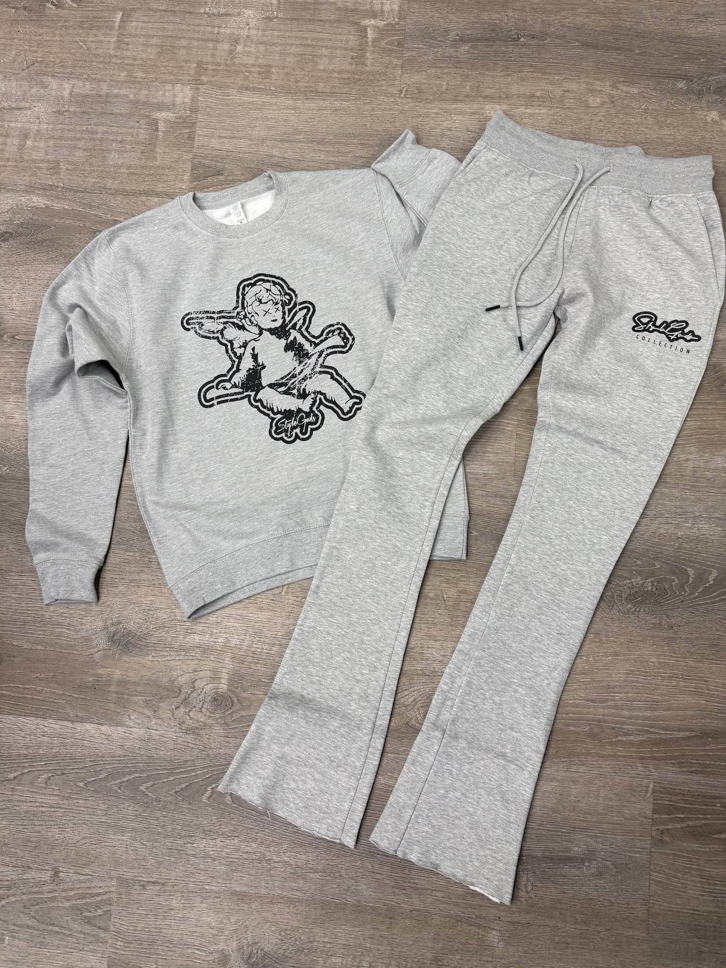 StyleGods Angel Stacked Jogging Suit - Grey