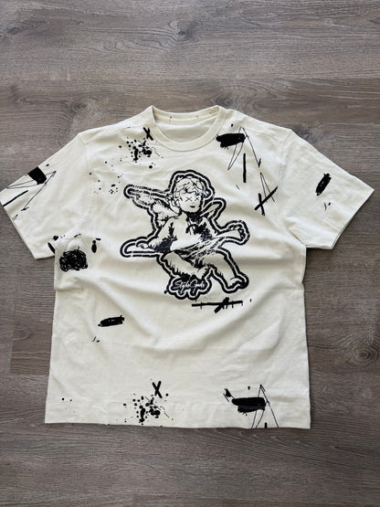 StyleGods Angel Paint T Shirt- Cream\Black