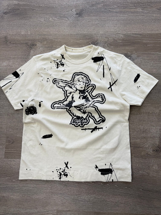 StyleGods Angel Paint T Shirt- Cream\Black