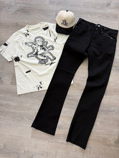 StyleGods Angel Paint T Shirt- Cream\Black