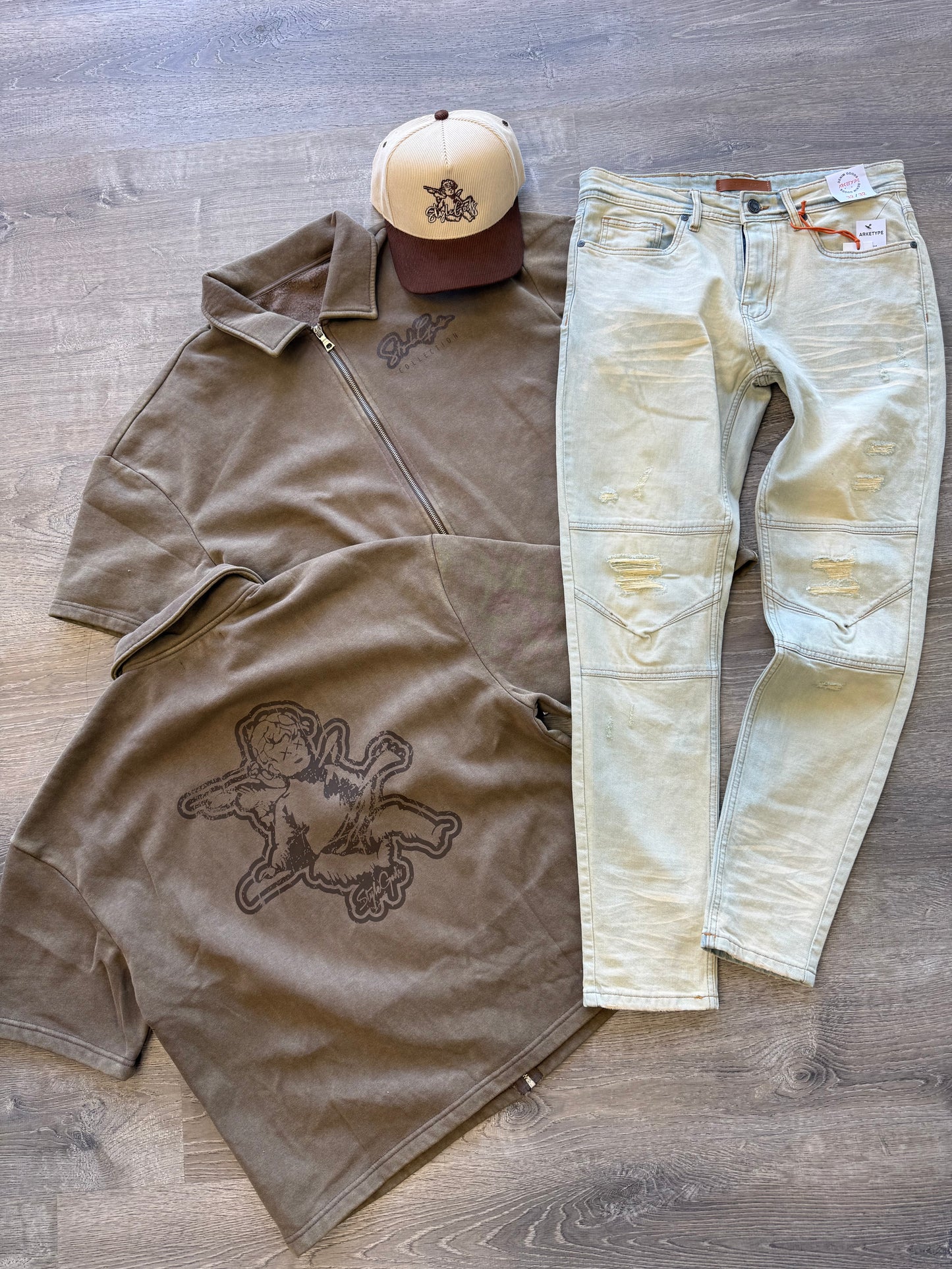 StyleGods Crop Zip up Shirt - Wash Brown