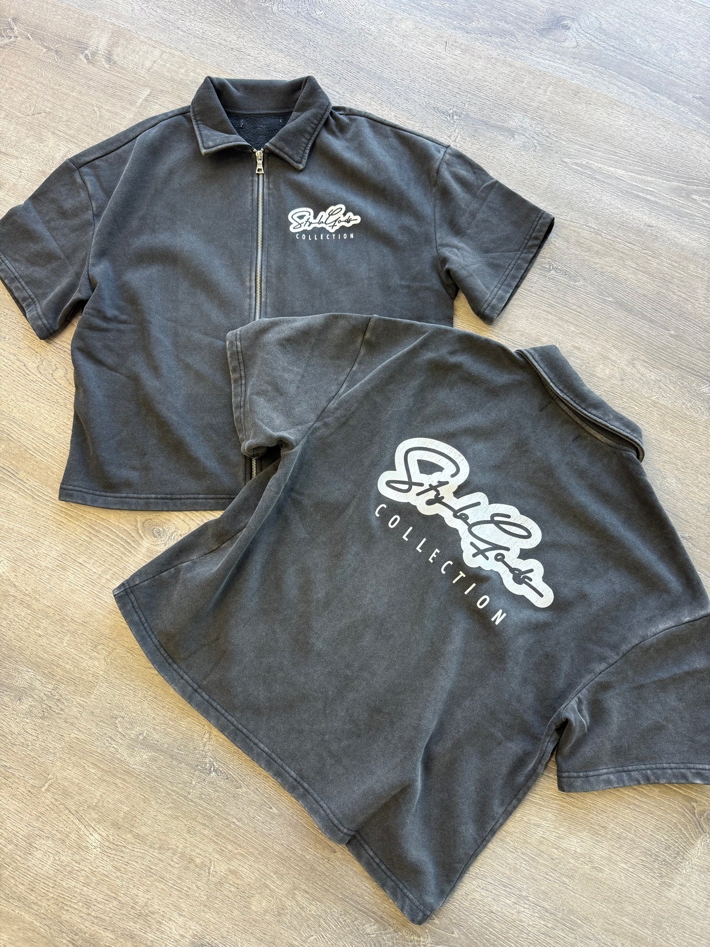 StyleGods Crop Zip up Shirt - Wash Black