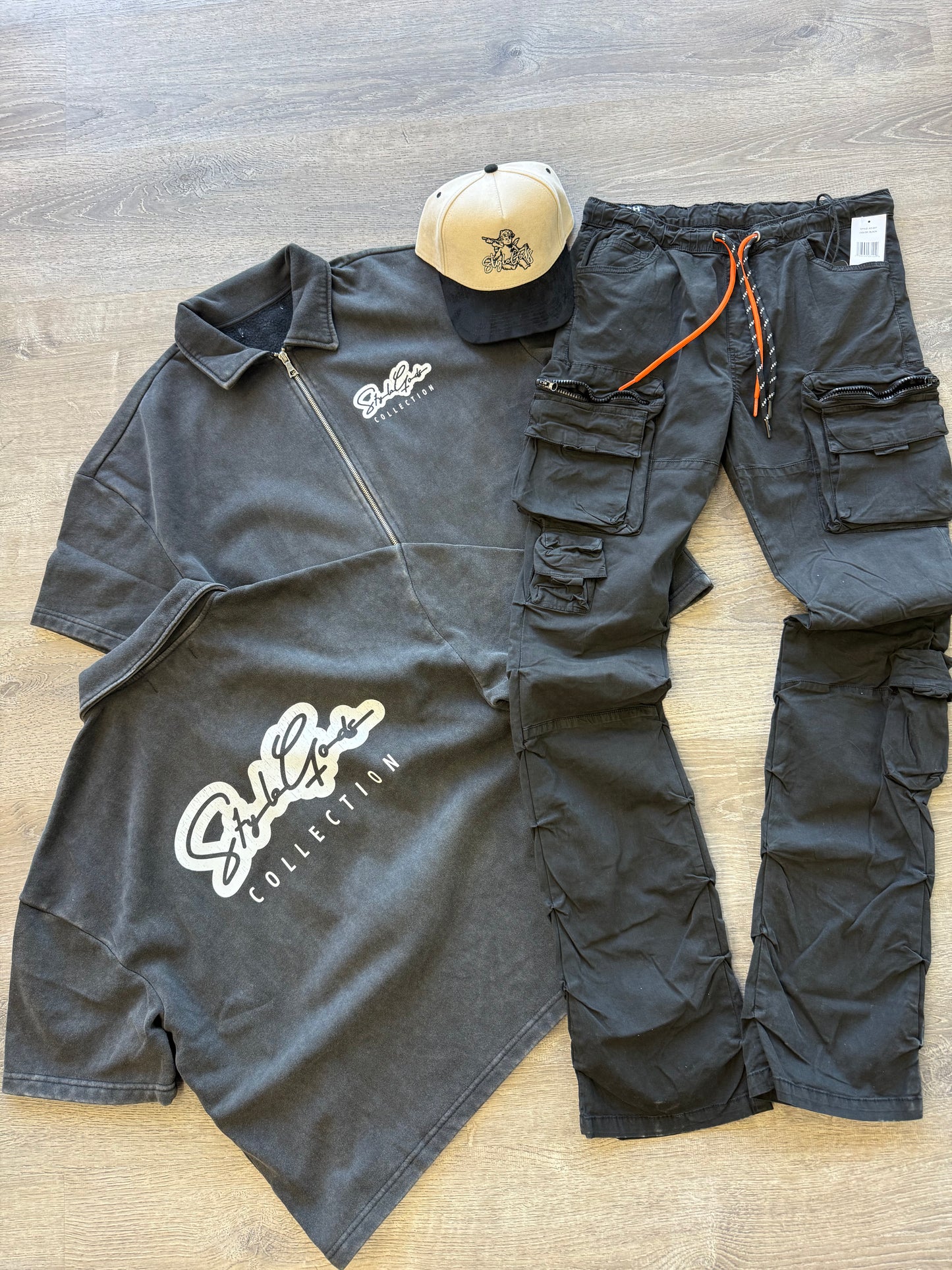 StyleGods Crop Zip up Shirt - Wash Black