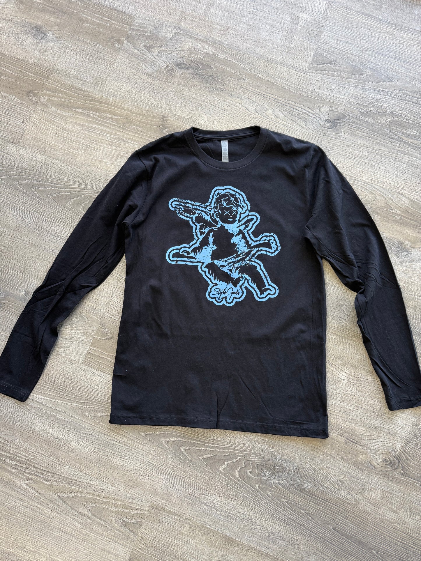StyleGods Angel Long Sleeve T-Shirt - Black\Gamma Blue Clearance