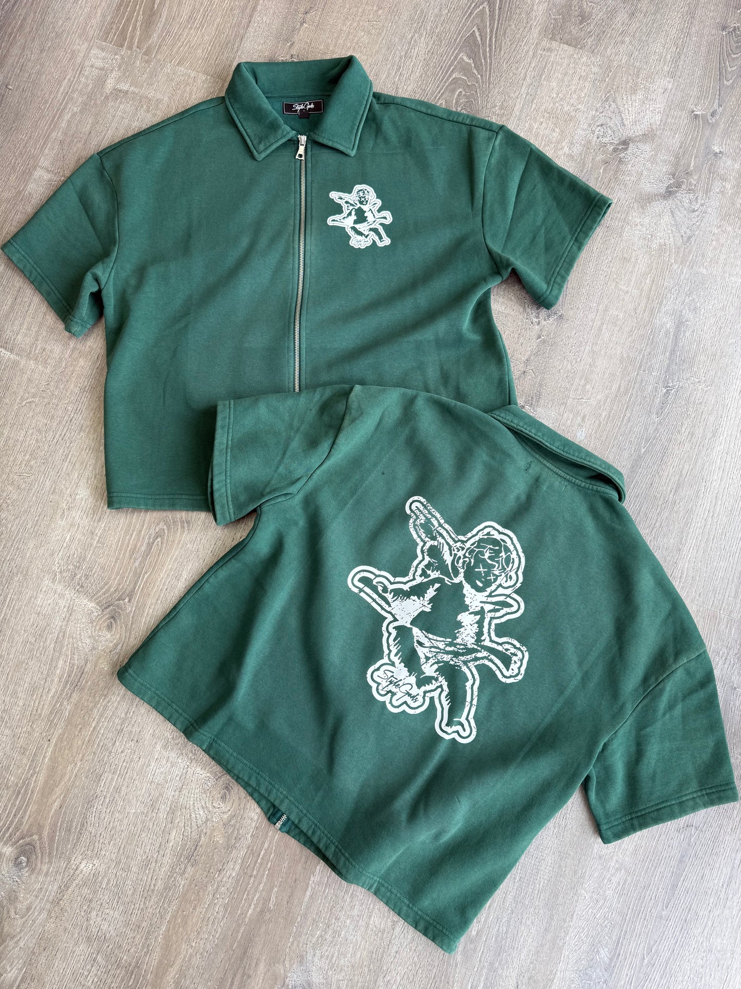 StyleGods Crop Zip up Shirt - Kelly Green