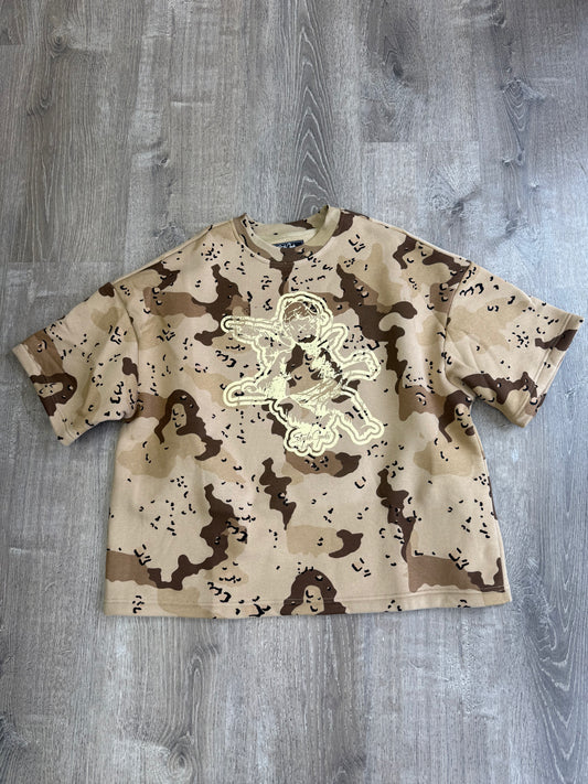 StyleGods Fleece Crop Shirt - Tan Camo