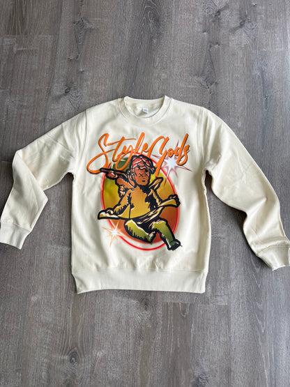 StyleGods Air Brush Style Crewneck SweatShirt - Tan\Multi