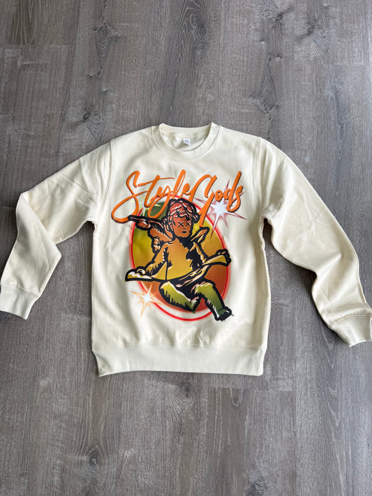 StyleGods Air Brush Style Crewneck SweatShirt - Tan\Multi