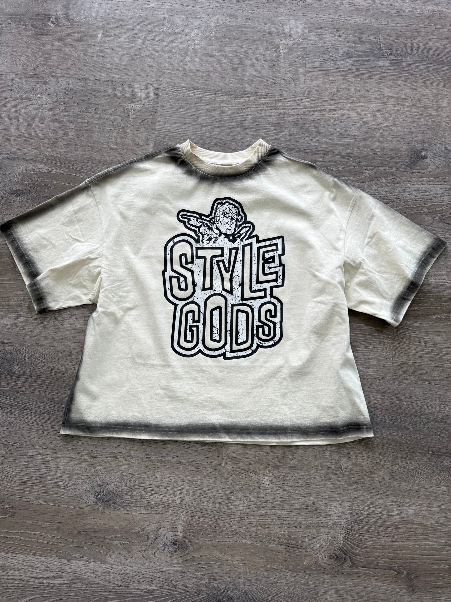 StyleGods Angel Oversized Crop T  - Off White\ Black
