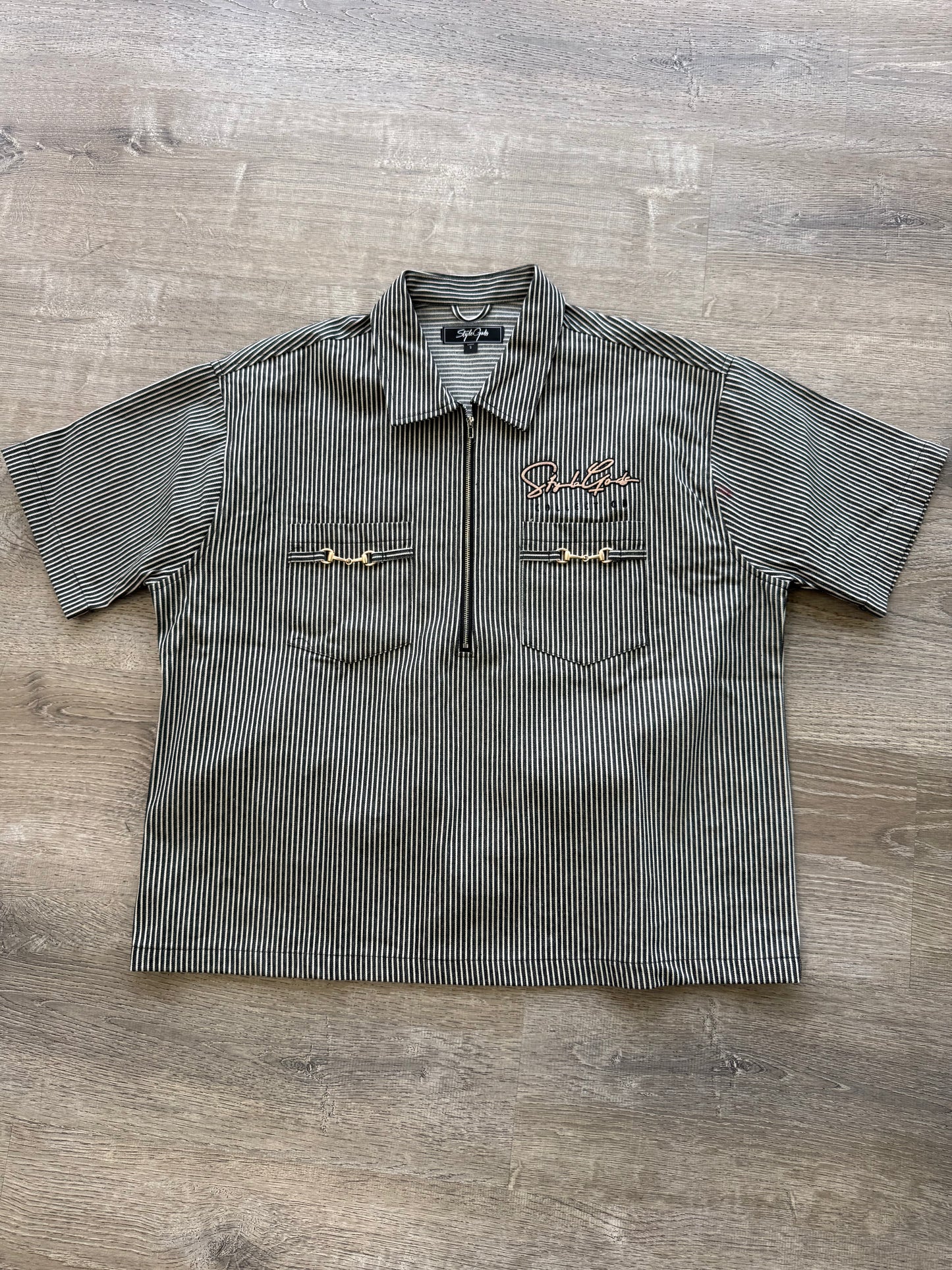 StyleGods Denim Crop Quarter Zip - Black/White