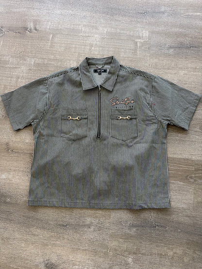 StyleGods Denim Crop Quarter Zip - Black/White