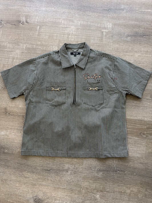 StyleGods Denim Crop Quarter Zip - Black/White