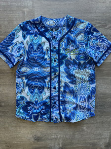 StyleGods Floral Button Up Jersey -  Royal\Neon Green