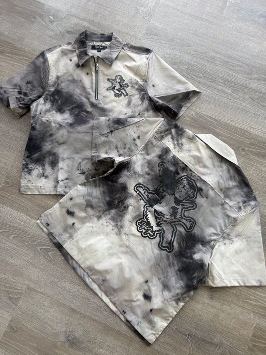 StyleGods Crop Zip Polo - Smoke Black\Multi