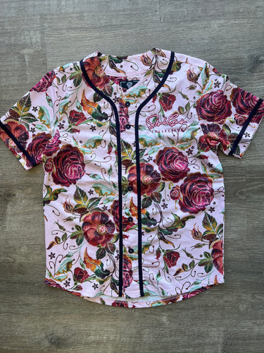StyleGods Floral Button Up Jersey - Pink