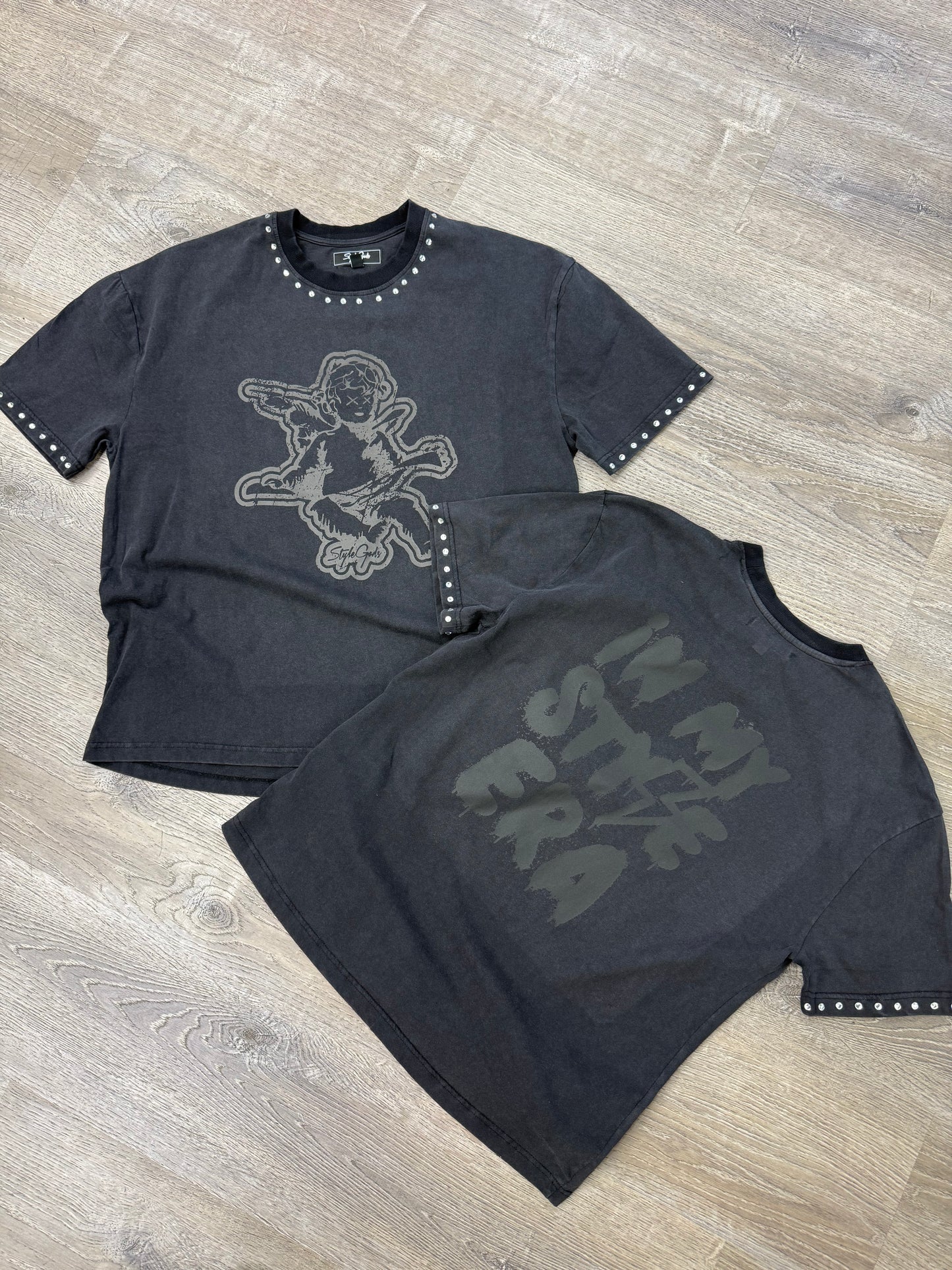 StyleGods Angel Rhinestone Shirt - Vintage Black