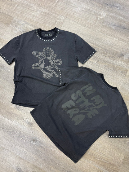 StyleGods Angel Rhinestone Shirt - Vintage Black
