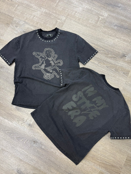 StyleGods Angel Rhinestone Shirt - Vintage Black