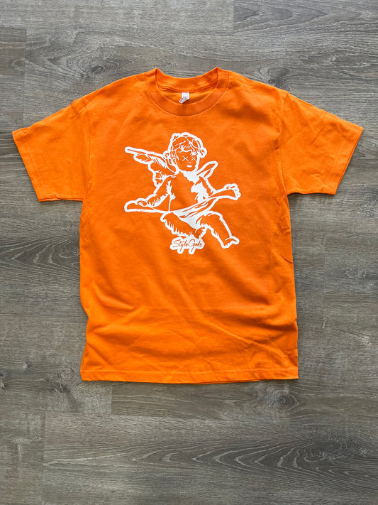 StyleGods Distressed Outline Angel - Orange/White