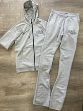 StyleGods Style Script Zip up Stack Jogging Suit - Grey/White/Black