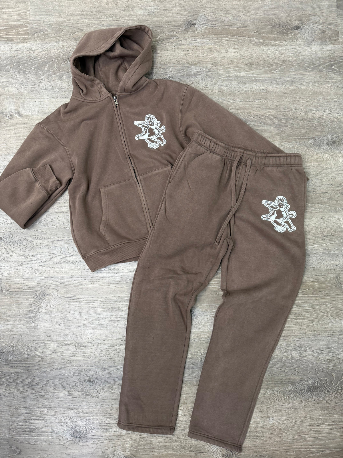 StyleGods Zip Up Over Sized Jogging Suit Brown